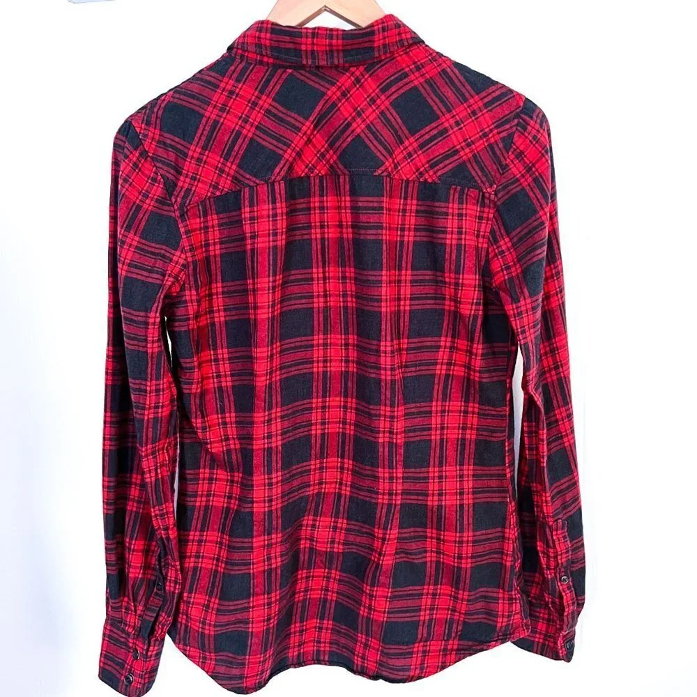 Red J. Crew buffalo plaid flannel button down top Size Extra Small XS